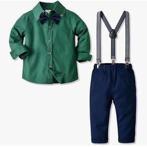 Green and Navy Kids Outfit with Bow Tie